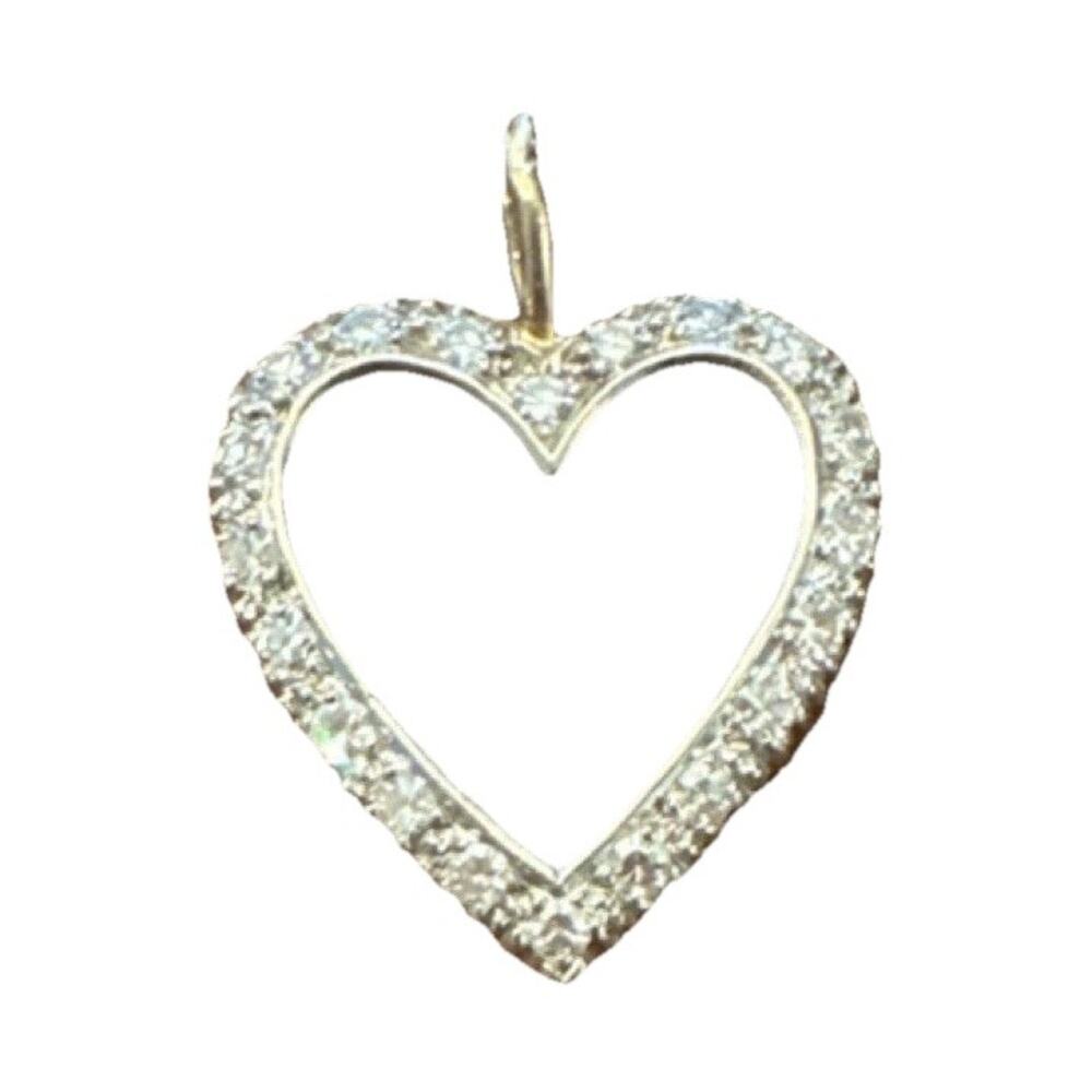 14k Yellow Gold Diamond Heart Pendant Charm Fine Jewelry .9 inches 1.5g